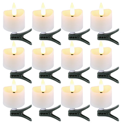 Tealight Candles, IMAGE LED Tealight Flicker Candles with clips for Christmas tree decoration Timer function Flickering , Battery Operated Flameless Tealight Candles, Pack of 12 warm white