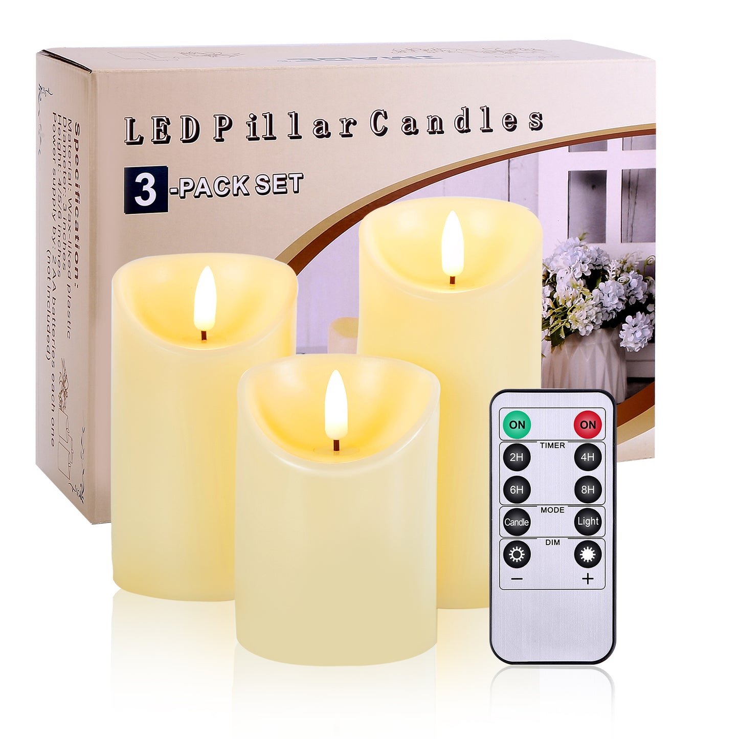 Flameless Candles, IMAGE Flickering Flameless Candles Set of 3, Realistic and Black Wick LED Candles with Remote and Timer, Battery Operated Candles for Home, Wedding, Birthday Decoration