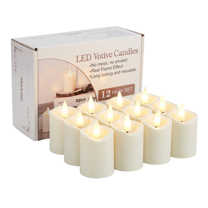 Votive Candles, IMAGE 12 Pcs Votive Candles Battery Operated 3D Wick Ivory LED Candles, Flameless Votive Candles with Timer, Flicking Candles for Home Décor