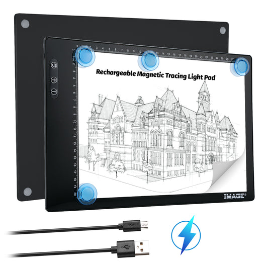 Rechargeable Magnetic A4 LED Light pad, IMAGE Tracing Pad, Ultra-Thin USB Powered with Memory Function Light Box, Great for Diamond Painting, Animation, Tattoo, Sketching and Design (6000K Black)