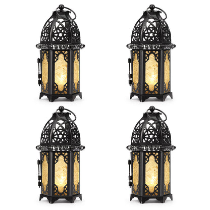 Metal Candle Holder Small Sized 4PCS sets Transparent Glass Moroccan Style Hanging Lanterns Creative Wedding Home Tabletop Decoration Birdcage, Black