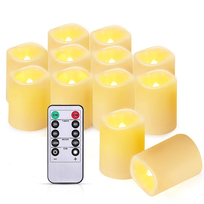 IMAGE Flameless Votive Candles,12 Pack 1.5 x 2 Inch Flickering 3D Wicks Battery Operated Candles,250+ Hours Long Lasting LED Tea Lights with Remote Timer for Christmas Wedding Home Decor,Warm Yellow