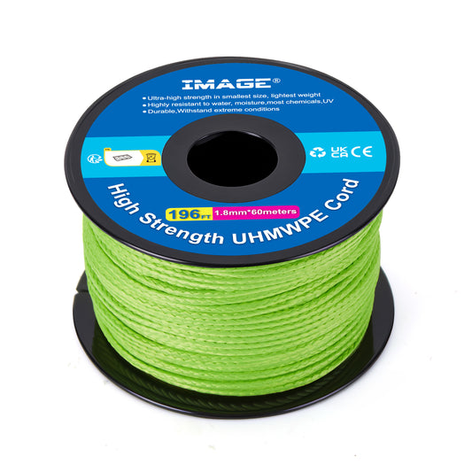 IMAGE Kevlar Cord196ft UHMWPE Braided Throw Line Nylon Cord 1.8mm, 660LB High Strength, Low Stretch, Spliceable Arborist Rope for Tree Work, Hammock, Tarp, Tent, Camping (Green, 196ft)