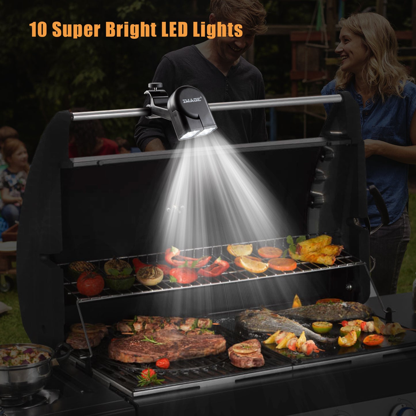 IMAGE BBQ Lights - 10 Super Bright LED Lights, Adjustable Handle with 360 Rotation, Fits Round & Square Grill Bars, Ideal for Cooking & Outdoor Use