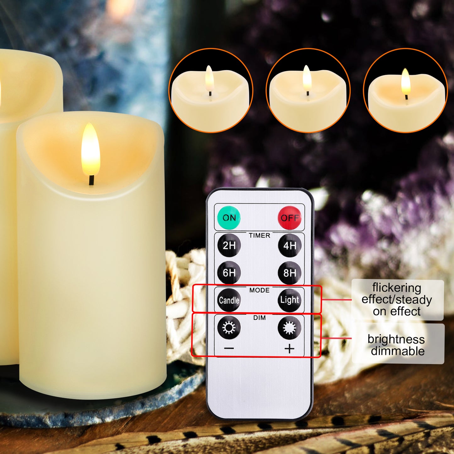 Flameless Candles, IMAGE Flickering Flameless Candles Set of 3, Realistic and Black Wick LED Candles with Remote and Timer, Battery Operated Candles for Home, Wedding, Birthday Decoration