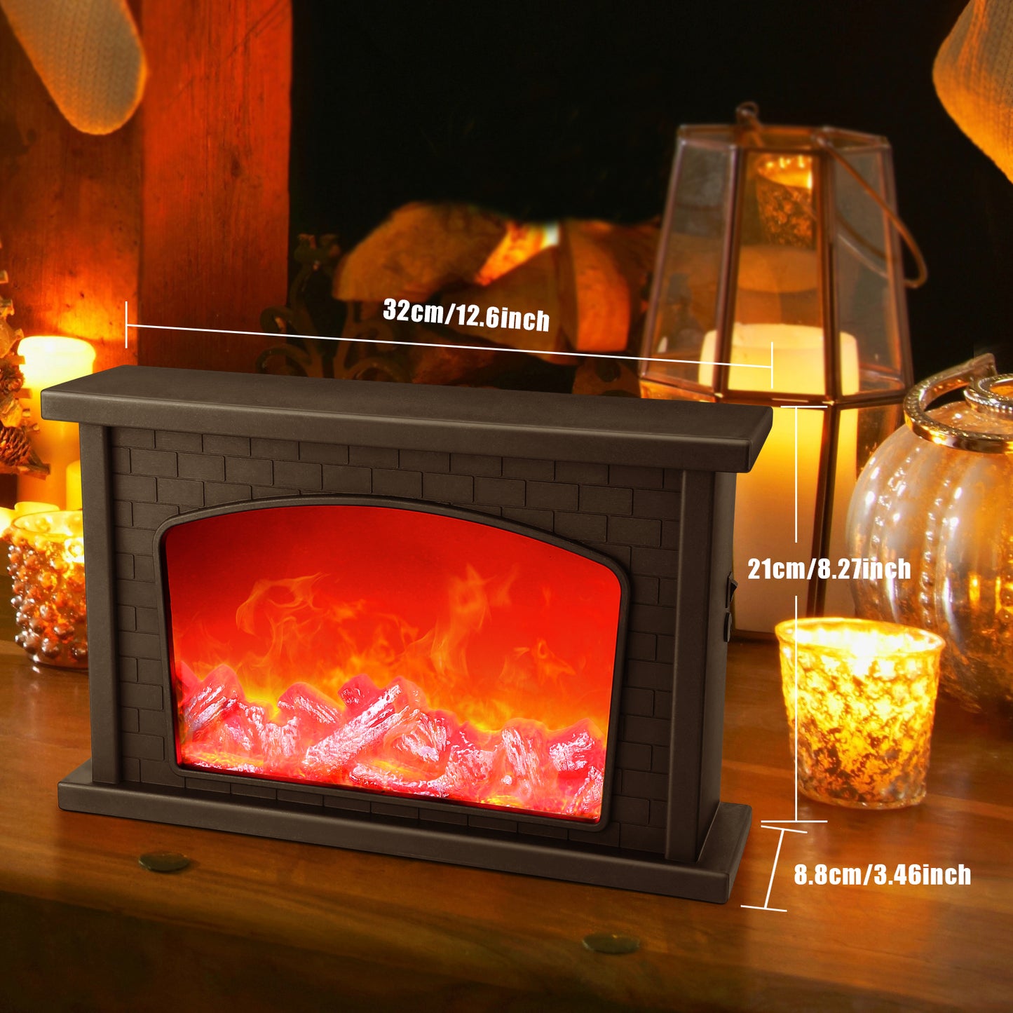 Fireplace Lights, IMAGE Fireplace Lantern LED Flame USB/Battery Powered, Flameless Fire Light for home Decor for Christmas Ornaments