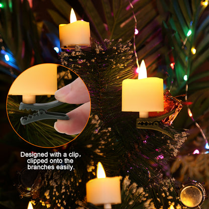 Tealight Candles, IMAGE LED Tealight Flicker Candles with clips for Christmas tree decoration Timer function Flickering , Battery Operated Flameless Tealight Candles, Pack of 12 warm white