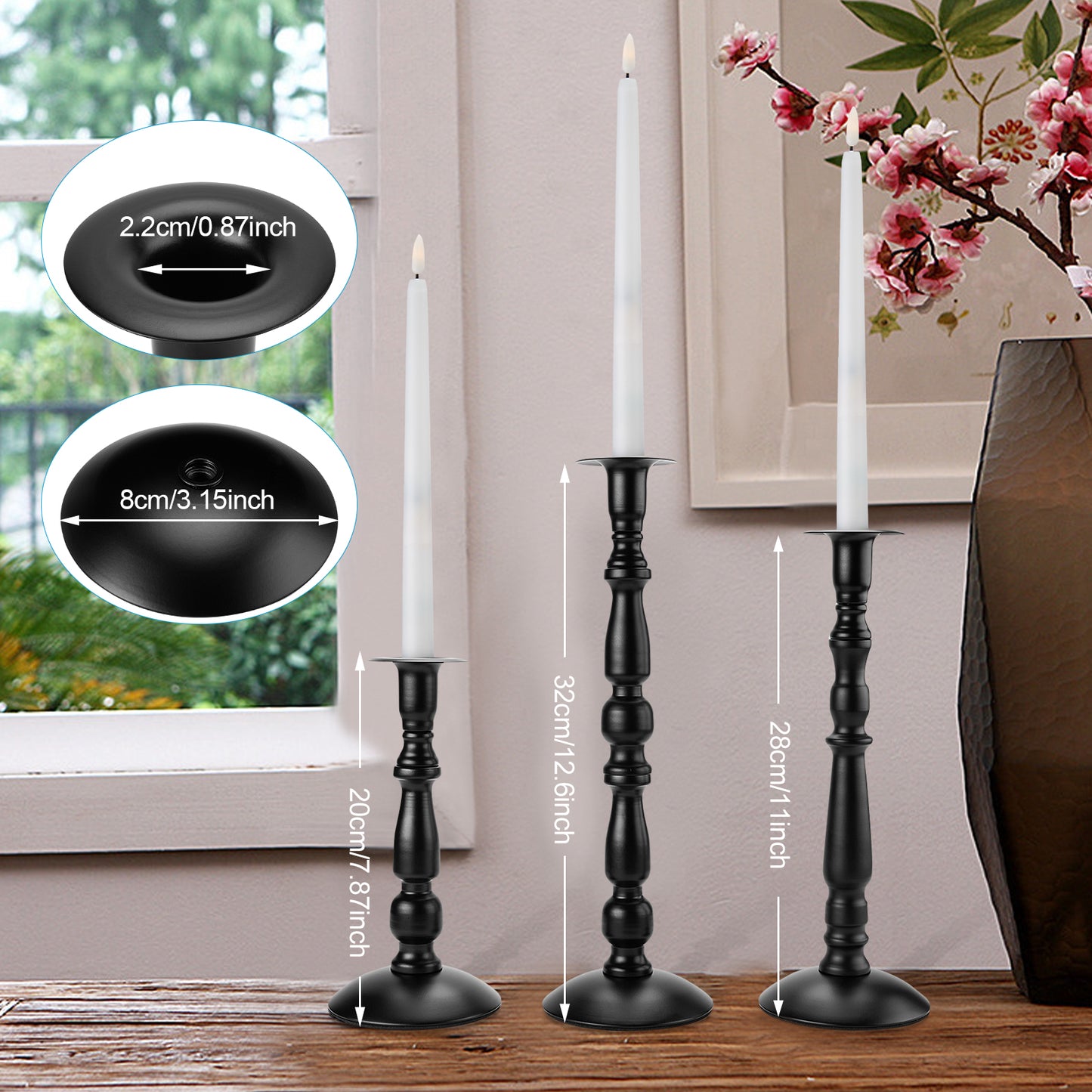 Candle Holder, Image 3 Pcs Matte Black Taper Candle Holder, Rust-Proof, Non-Slip and Durable, Metal Taper Candle Stick Holders for Home Décor, Wedding, Birthday and Anniversary