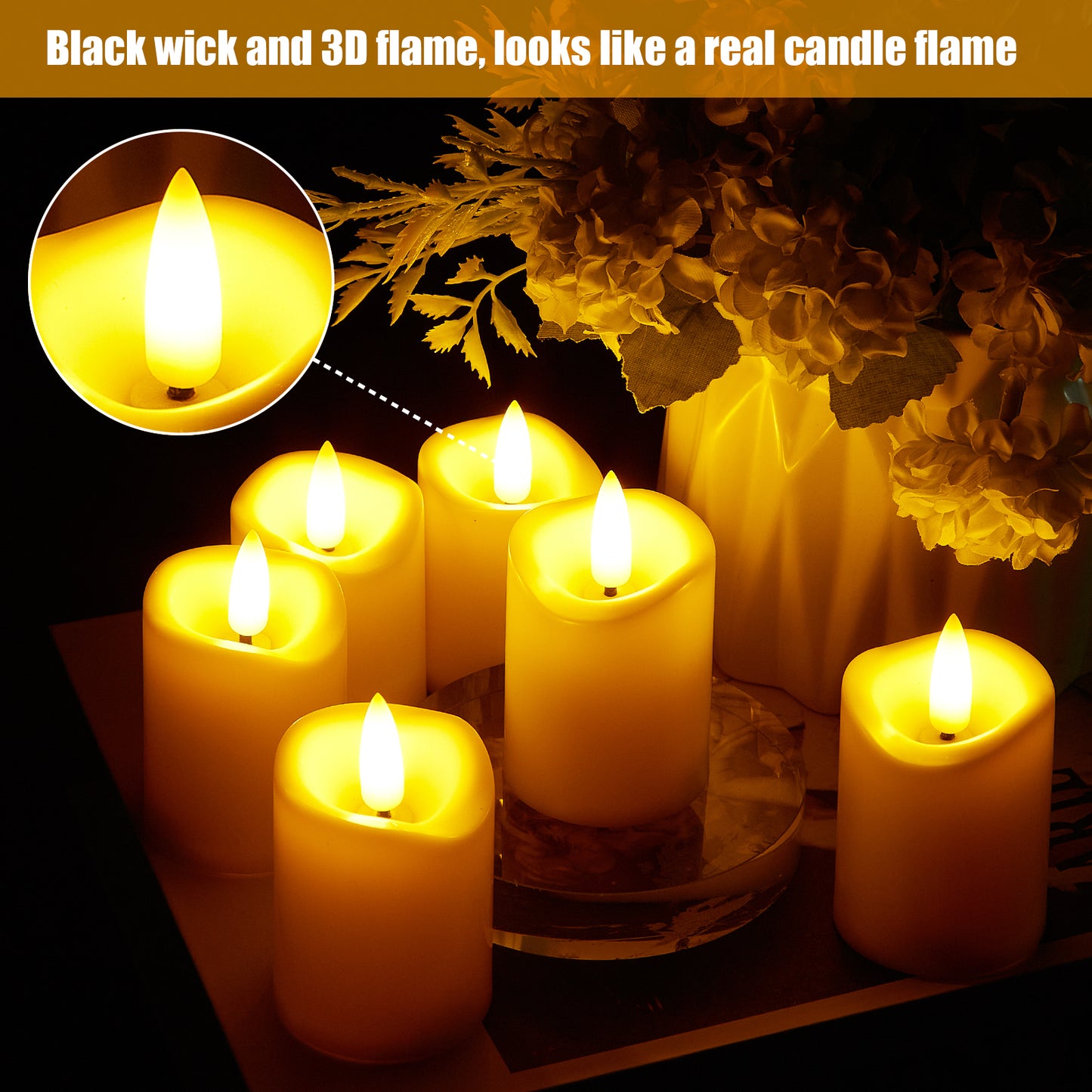 Votive Candles, IMAGE 12 Pcs Votive Candles Battery Operated 3D Wick Ivory LED Candles, Flameless Votive Candles with Timer, Flicking Candles for Home Décor