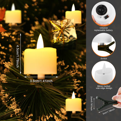 Tealight Candles, IMAGE LED Tealight Flicker Candles with clips for Christmas tree decoration Timer function Flickering , Battery Operated Flameless Tealight Candles, Pack of 12 warm white