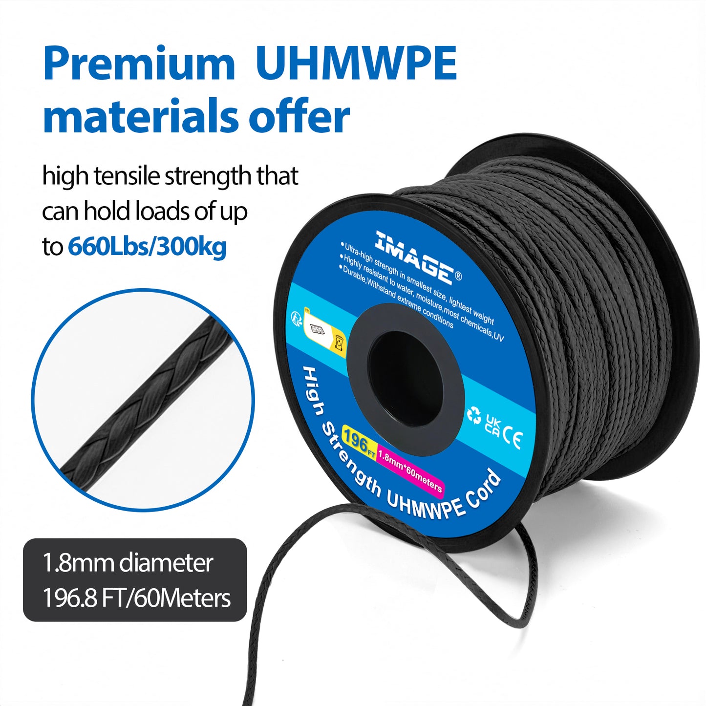 IMAGE Kevlar Cord196ft UHMWPE Braided Throw Line Nylon Cord 1.8mm, 660LB High Strength, Low Stretch, Spliceable Arborist Rope for Tree Work, Hammock, Tarp, Tent, Camping