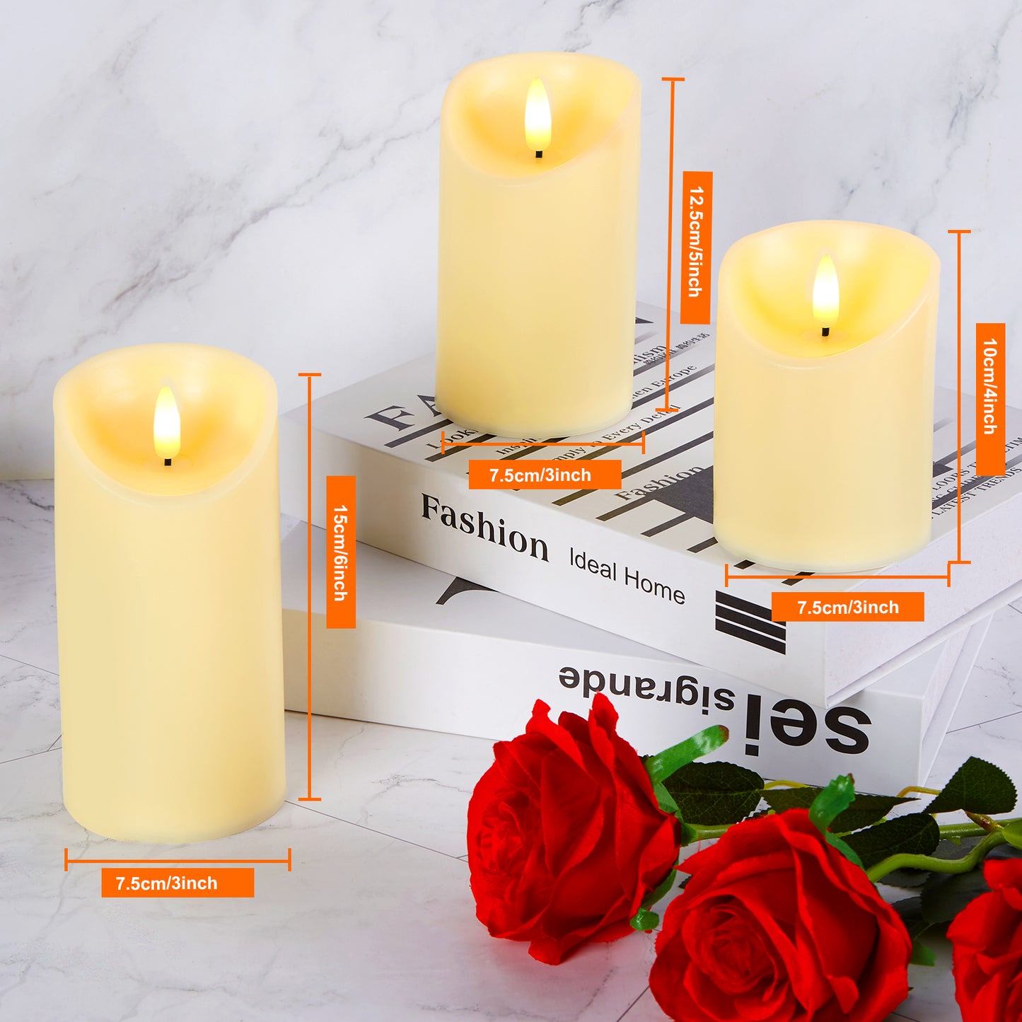 Flameless Candles, IMAGE Flickering Flameless Candles Set of 3, Realistic and Black Wick LED Candles with Remote and Timer, Battery Operated Candles for Home, Wedding, Birthday Decoration