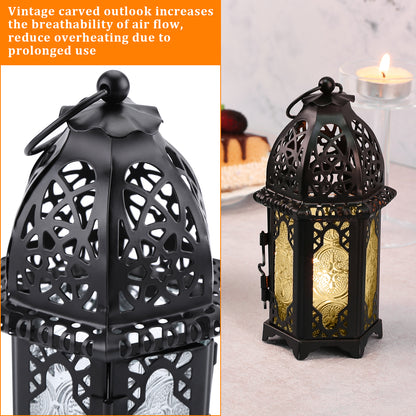 Metal Candle Holder Small Sized 4PCS sets Transparent Glass Moroccan Style Hanging Lanterns Creative Wedding Home Tabletop Decoration Birdcage, Black