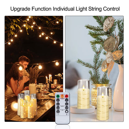 IMAGE Flickering Flameless Candles Battery Operated, Acrylic Shell Pillar 3D Wick LED Candles with 11-Key Remote Control Timer for Wedding Christmas Home Decor Set of 5 (D2.3 in X H5 5 7 7 8 in), Ivory