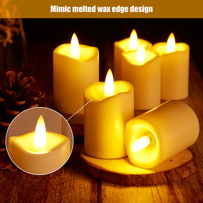 Votive Candles, IMAGE 12 Pcs Votive Candles Battery Operated 3D Wick Ivory LED Candles, Flameless Votive Candles with Timer, Flicking Candles for Home Décor