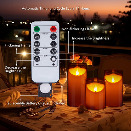 IMAGE Flickering Flameless Candles Battery Operated, 3 Pack Acrylic Shell 3D Wick LED Pillar Candles with Remote Control Timer for Wedding Christmas Home Decor  (D 3"×H 4" 5" 6"), Gray