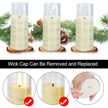 IMAGE Flickering Flameless Candles Battery Operated, Acrylic Shell Pillar 3D Wick LED Candles with 11-Key Remote Control Timer for Wedding Christmas Home Decor Set of 5 (D2.3 in X H5 5 7 7 8 in), Ivory