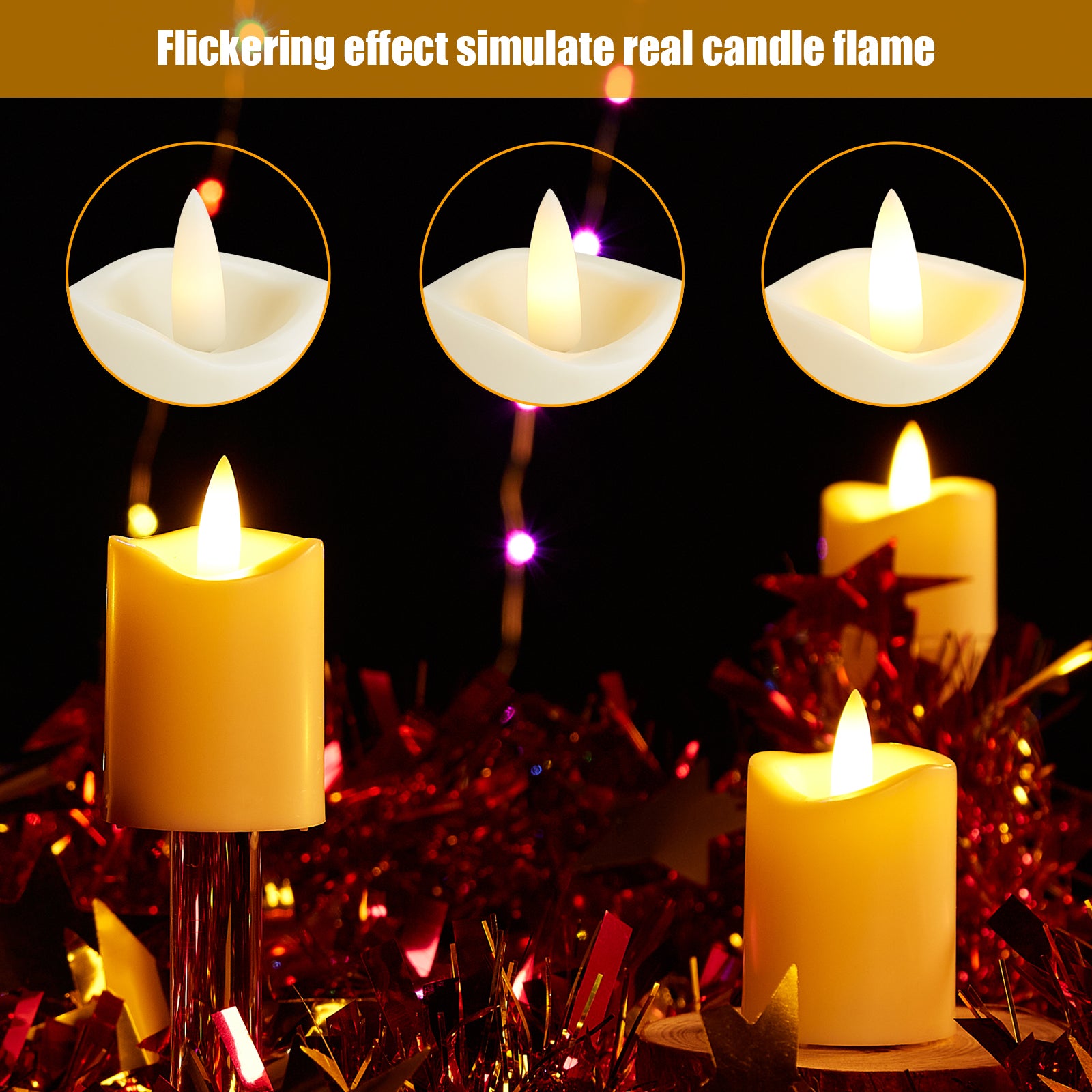 IMAGE Candele senza fiamma tremolanti, per esterni, impermeabili, a batteria, candele votive a LED, color avorio, con timer per Natale, matrimonio IMAGE Candele senza fiamma tremolanti, per esterni, impermeabili, a batteria, candele votive a LED, color avorio, con timer per Natale, matrimonio