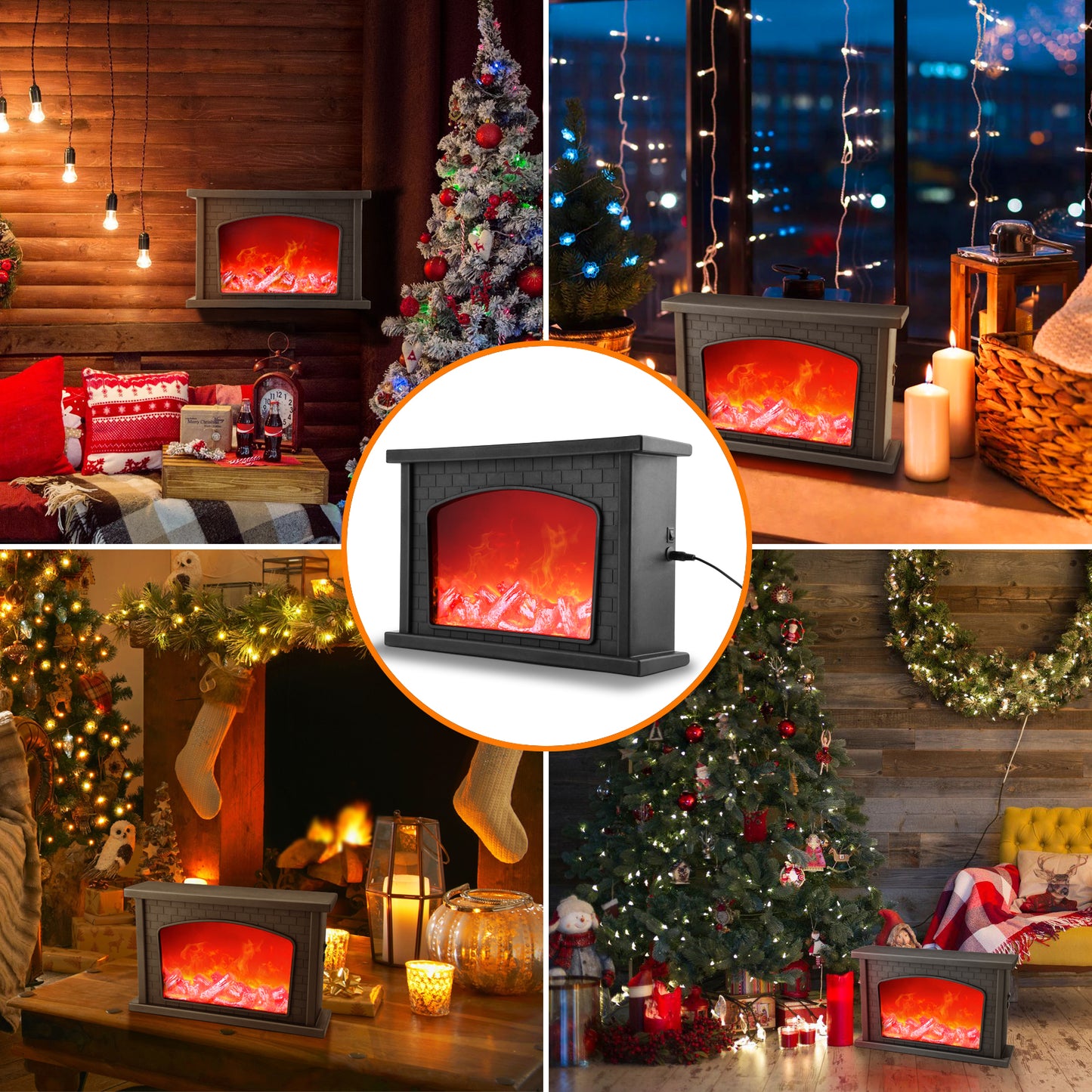 Fireplace Lights, IMAGE Fireplace Lantern LED Flame USB/Battery Powered, Flameless Fire Light for home Decor for Christmas Ornaments