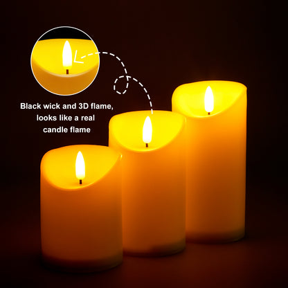 Flameless Candles, IMAGE Flickering Flameless Candles Set of 3, Realistic and Black Wick LED Candles with Remote and Timer, Battery Operated Candles for Home, Wedding, Birthday Decoration