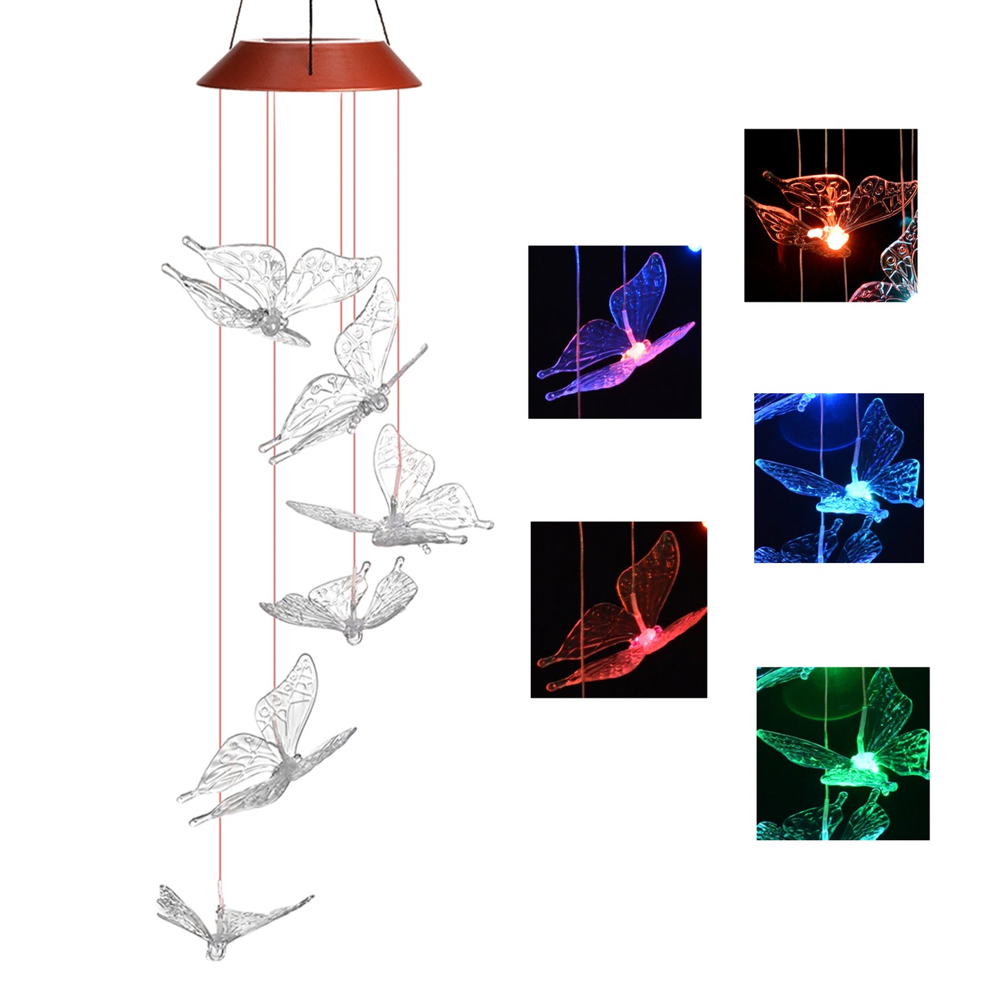 IMAGE Solar Butterfly Wind Chimes Color Changing Butterfly Wind Chimes Mobile LED Wind Chimes Gift for Home Garden Patio Yard Lawn Decor (Butterfly)