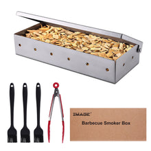 Load image into Gallery viewer, Smoker Box, IAMGE Heavy Duty Stainless Steel Smoker Box Gas Grill, BBQ Smoker Box for Wood Chips with Large Vent and Hinged Lid, Barbecue Meat Smoking for Charcoal and Gas Grills
