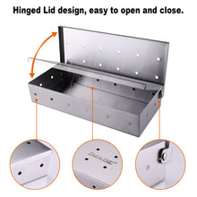 Load image into Gallery viewer, Smoker Box, IAMGE Heavy Duty Stainless Steel Smoker Box Gas Grill, BBQ Smoker Box for Wood Chips with Large Vent and Hinged Lid, Barbecue Meat Smoking for Charcoal and Gas Grills
