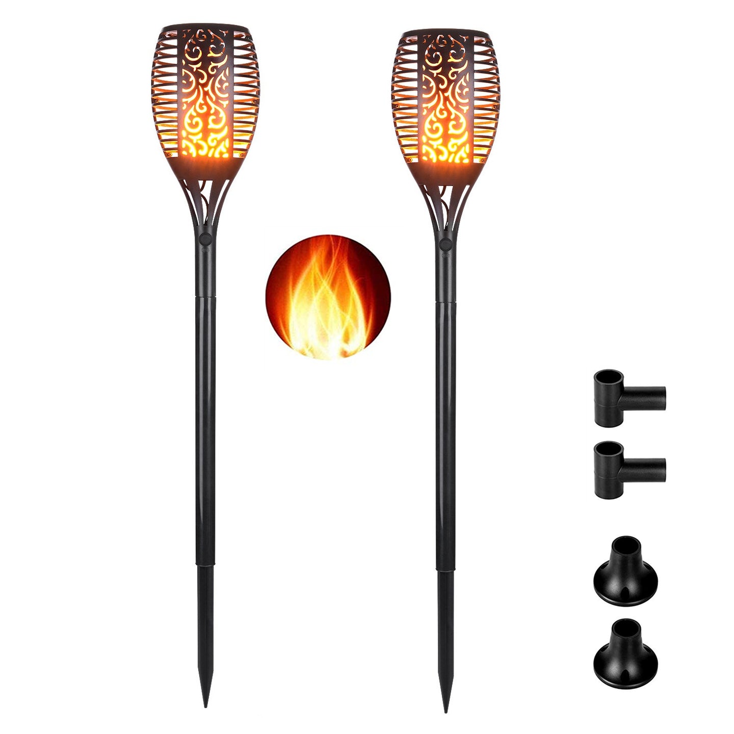 Solar Torch Lights, IMAGE LED Solar Path Light with Flickering Flame, Solar Tiki Torches, Waterproof Wireless Outdoor Halloween Christmas Garden Decorations Landscape Pathway Lighting with Auto On/Off