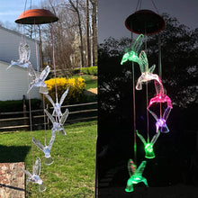 Load image into Gallery viewer, Solar Hummingbird Wind Chime Color Changing Lights Outdoor Solar Lights Hanging Decorative Garden Lights Xmas Gifts for Decor Home Garden Patio Yard Indoor Outdoor
